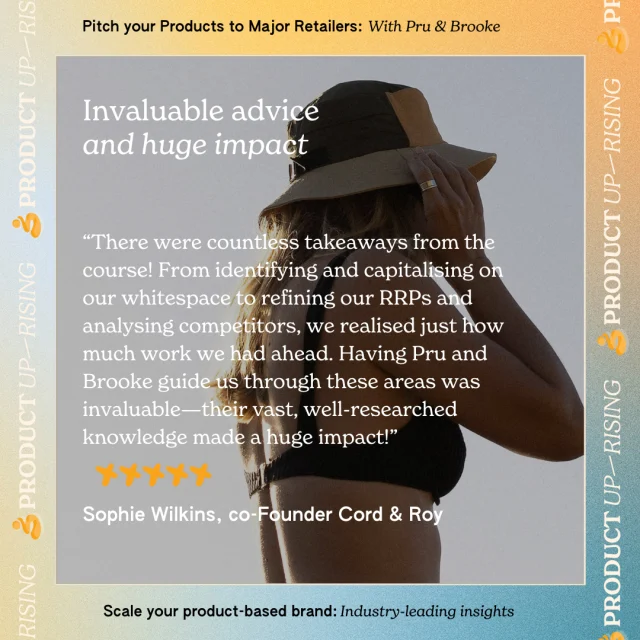 "...like a mini MBA for product businesses..."⁠
⁠
When I started my business I wish someone could have handed me a map.⁠
⁠
A plan on what to do (and when) to grow my business in a way that didn't require burnout. ⁠
⁠
Product Uprising is exactly that - the full framework to grow your product-based brand. But don’t just take our word for it, let’s hear from some of our recent members who have exploded their growth since completing the program.⁠
⁠
They’re living proof of what’s possible when you get the right tools and support.⁠
⁠
🌟 "There were countless takeaways from the course! From identifying and capitalising on our whitespace to refining our RRPs and analysing competitors, we realised just how much work we had ahead. Having Pru and Brooke guide us through these areas was invaluable - their vast, well-researched knowledge made a huge impact!”⁠
~ Sophie @cordandroy⁠
⁠
🌟 “I would 100% recommend Product Uprising. I am into my 7th year of business and this was the perfect opportunity for me to reassess, refine and improve core areas of my business, with the changes already resulting in increased growth and profitability. Since doing Product Uprising, I feel much calmer, more organized, and confident.” ⁠
~ Suzanne Horton @mukmat⁠
⁠
We start 16th September. ⁠
⁠
Are you joining us?